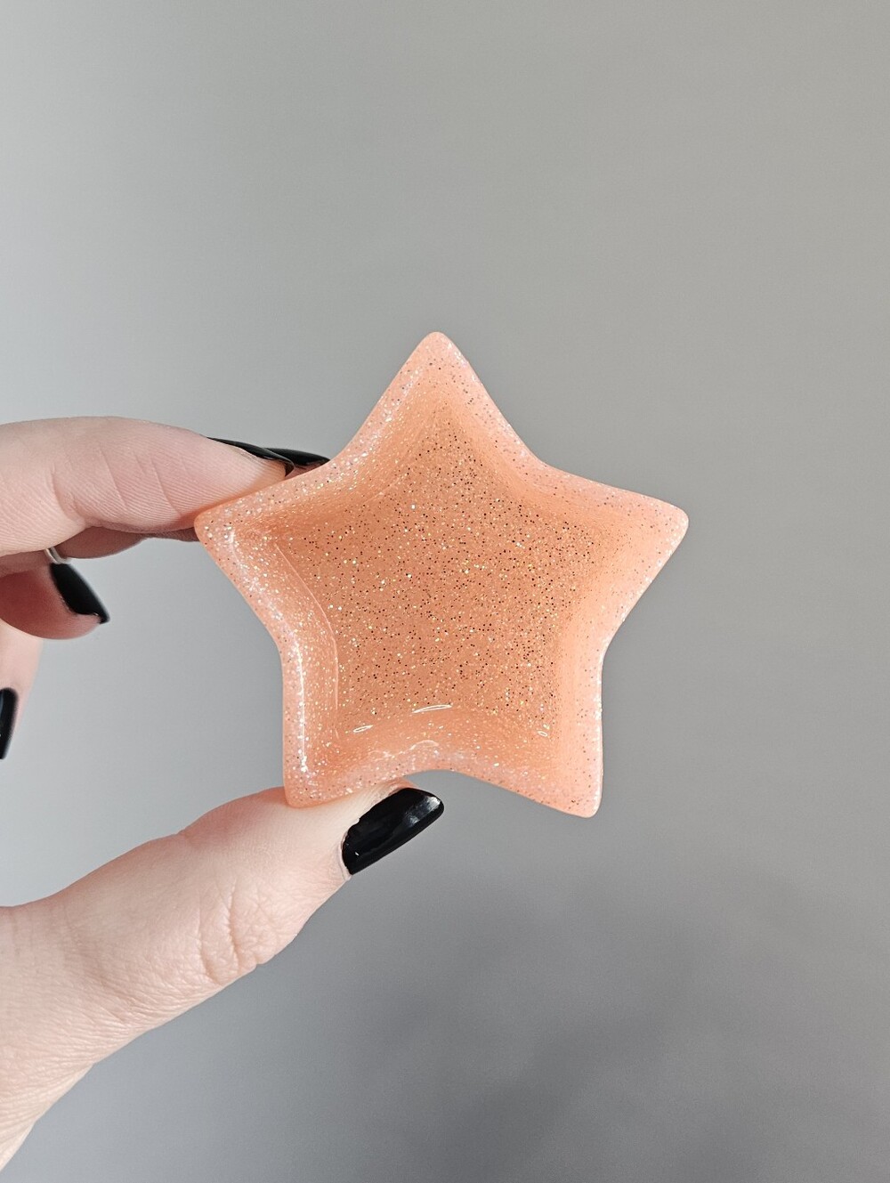 Handmade Peach Glitter Star Shaped Resin Ring Dish Whimsical Cute Fairycore Deco